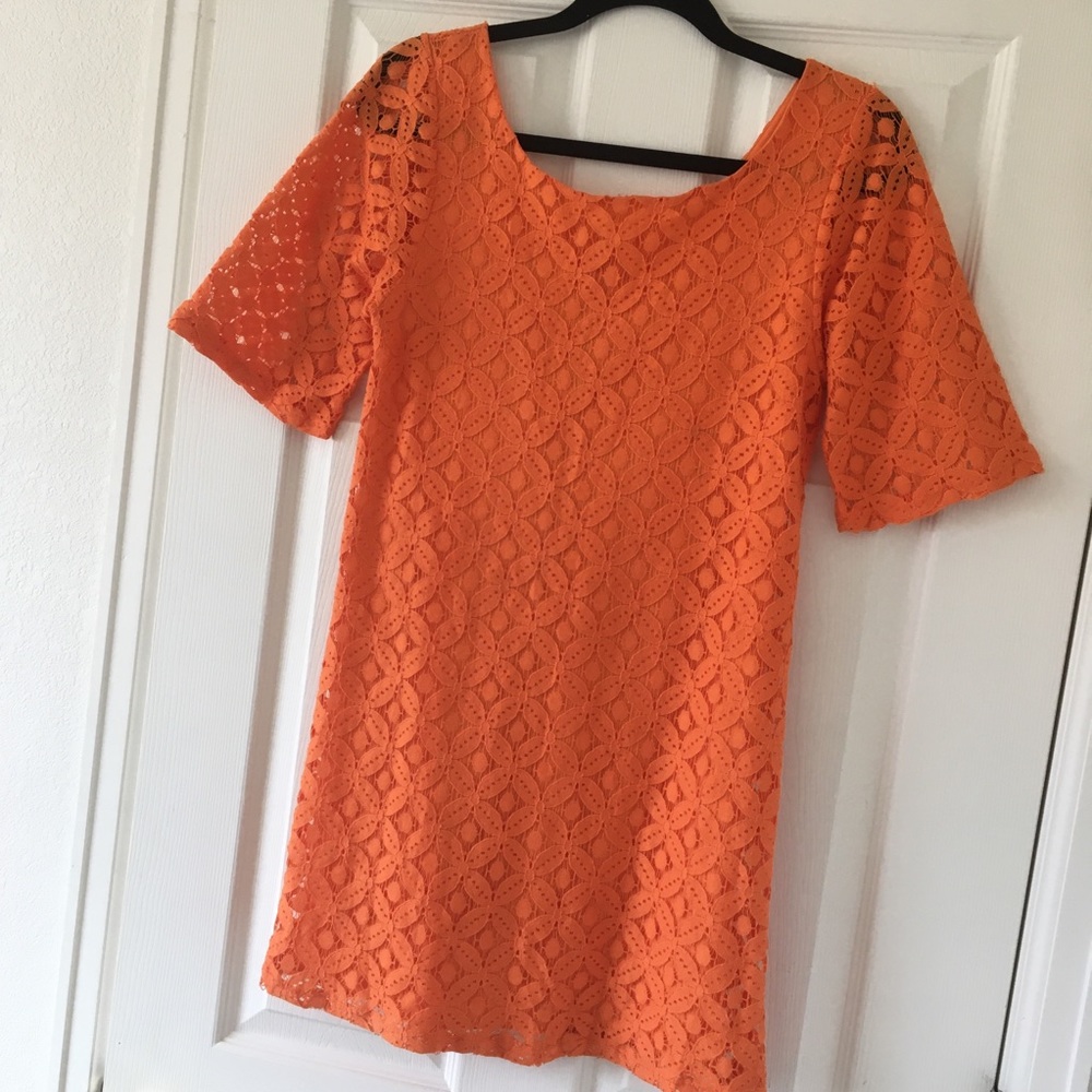 Orange Crochet Mini Dress - Picture 7 of 8